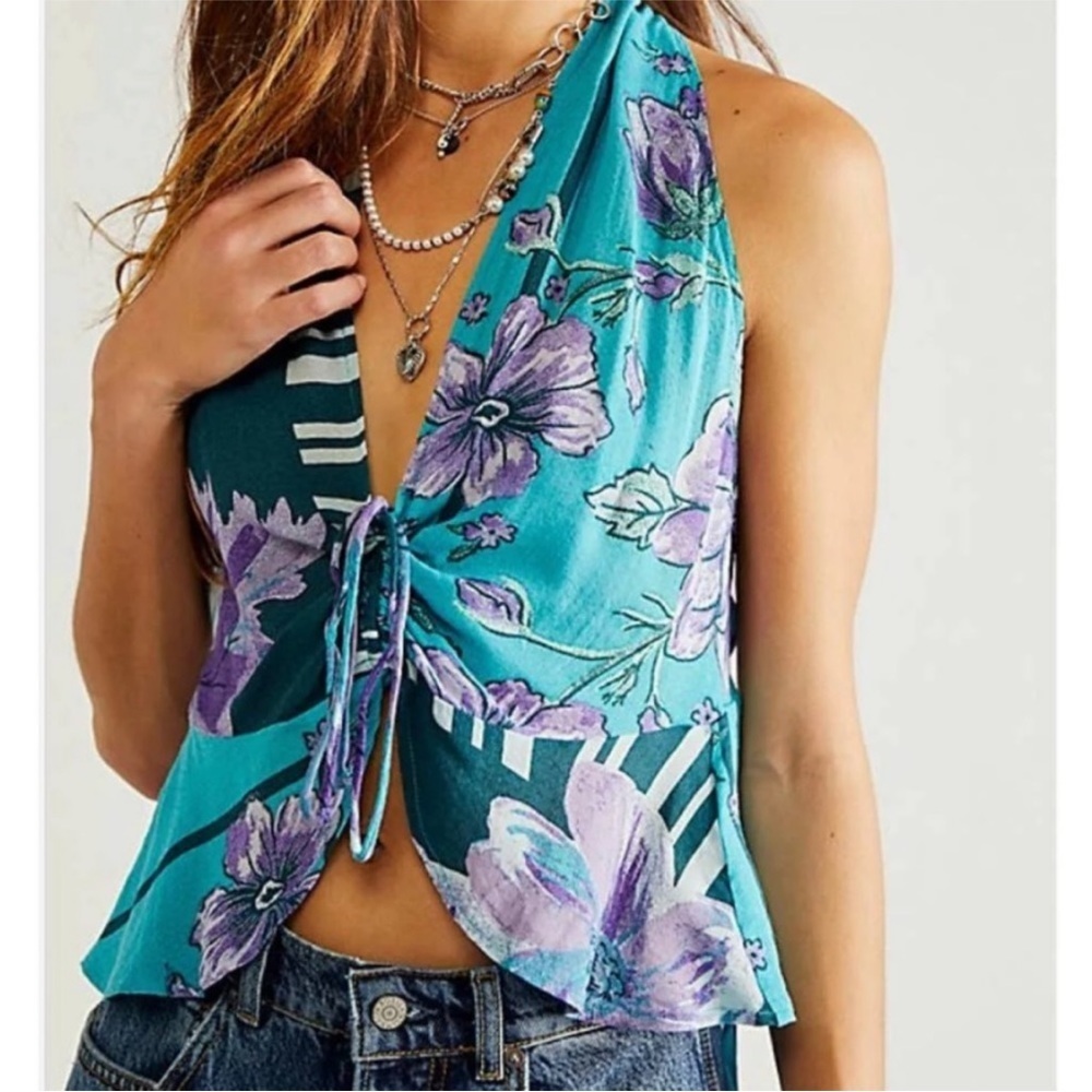 Free People Hot Tropics Floral Print Cinched Halter